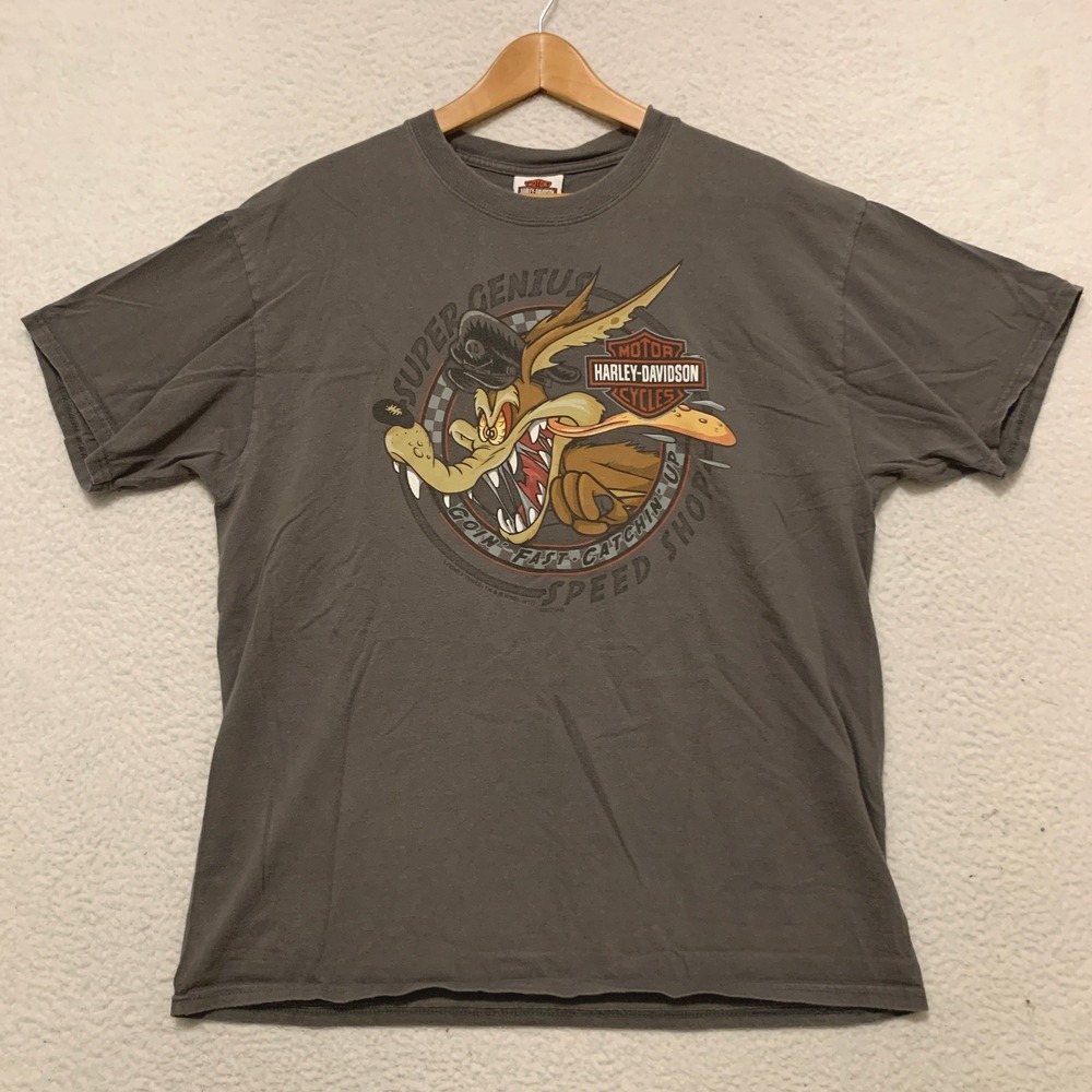 Harley-Davidson Wile E Coyote Super Genius Louisville KY T-Shirt Mens L Gray